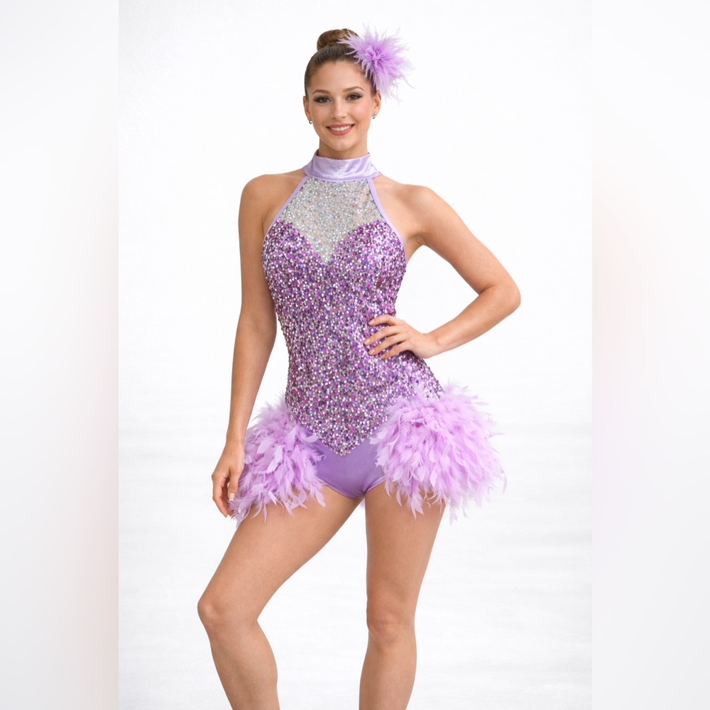 Lavender Sequin Dance Bodysuit | Feather Skirt | Jazz / Tap / Competition